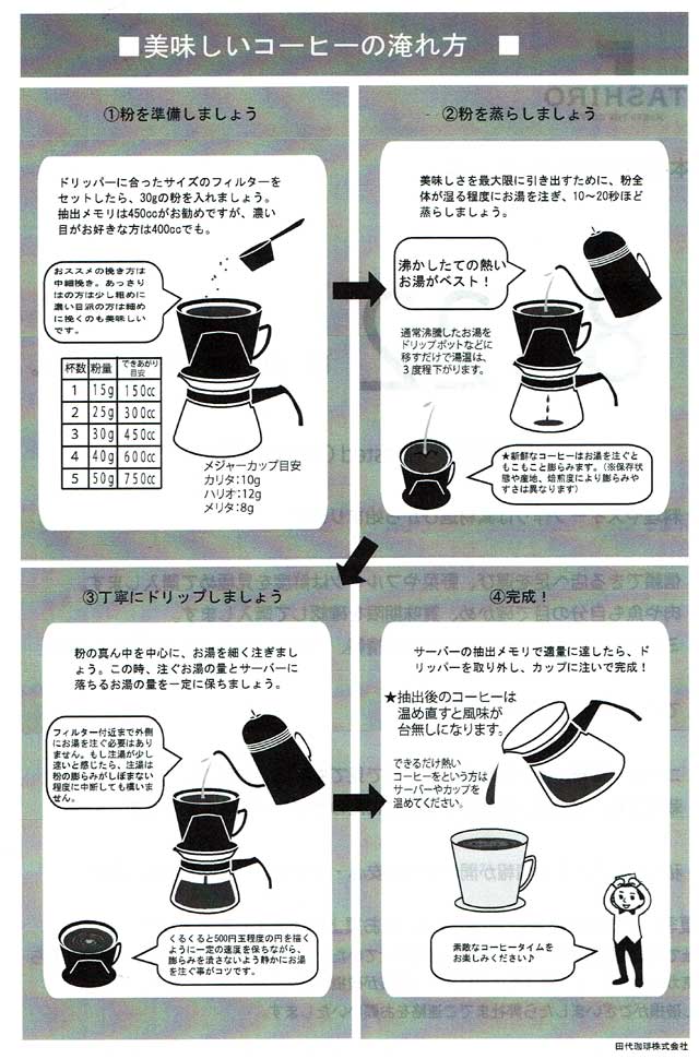 「田代珈琲」の美味しいコーヒーの淹れ方の画像